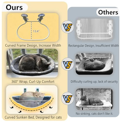 Cat Window Perch Hammock - Glow in The Dark Cordless Foldable Pet Bed with Sturdy Metal Frame & Strong Suction Cups, Star Print Resting Seat for Indoor Cats with Removable Washable Cover