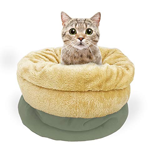 4 in 1 Self Warming Burrow Cat Bed, Pet Hideway Sleeping Cuddle Cave (Sage Green) - color: Sage Green