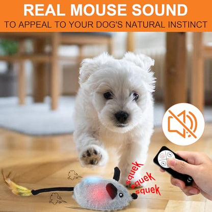 BABORUI Interactive Dog Toys Mouse, Remote Control Escaping Mice Squeaky Dog Toy with Lights & Auto-Turn, Rechargeable Moving Dog Toys for Small/Medium/Large Dogs & Cats(Grey) - color: Remote Control