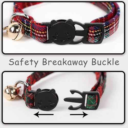 Unique style paws 2 Pack Christmas Kitten Collar Breakaway with Bell & Pendant, Adjustable Safety Cat Cotton Collars for Girl Boy Cats and Small Pets - color: Scottish & red green grid