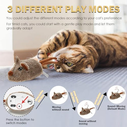 Cat Toys Squeaky Rechargeable Moving Mouse with Dynamic Magic Tail, Automatic Self Play Mouse Interactive Cat Toy for Indoor Cats, Kitten's Electric Multi-Mode Activated Mouse Toy (Brown) - color: Sienna Brown