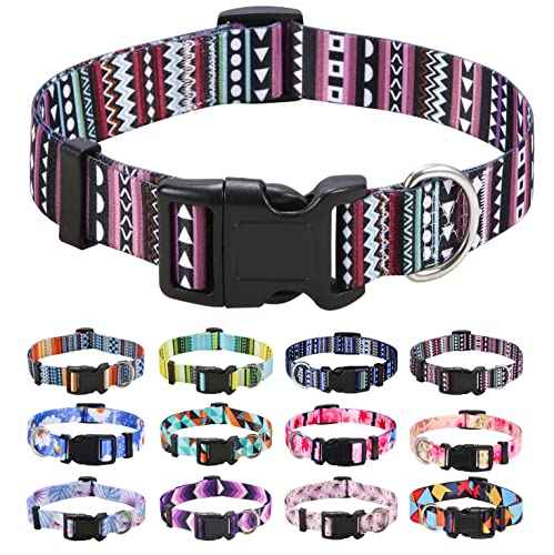 Dog Collar with Bohemia Floral Tribal Geometric Patterns - Soft Ethnic Style Collar Adjustable for Small Medium Large Dogs (Bohemian Purple,XS) - color: Bohemian Purple, size: XS (Neck 7.9-11.8", Width 5/8")