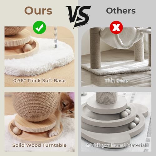 Mushroom Cat Scratching Post with Interactive Ball Track Spring Ball Cat Toys, 21.2" Cat Jute Scratcher Tree for Indoor Cats, Brown - color: Brown