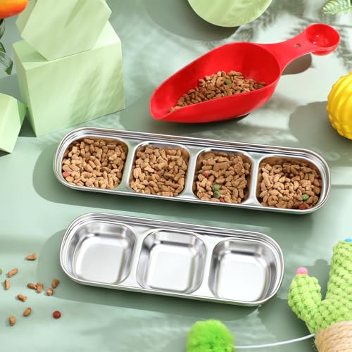 Compartment Pet Tray Food Bowls: 2pcs Stainless Steel Cat Bowl Divided Pet Dishes Bowls for Kitten Small Dogs Food Water Feeder