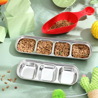 Compartment Pet Tray Food Bowls: 2pcs Stainless Steel Cat Bowl Divided Pet Dishes Bowls for Kitten Small Dogs Food Water Feeder