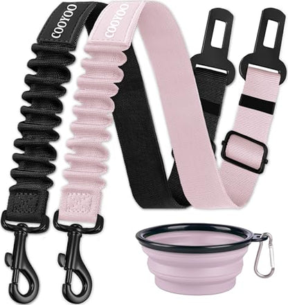 Dog Seat Belt,3 Piece Set Retractable Dog Car Adjustable Seatbelts for Vehicle Nylon Pet Safety Heavy Duty & Elastic & Durable Car Harness for Dogs - color: Set 10-Black+Light Pink