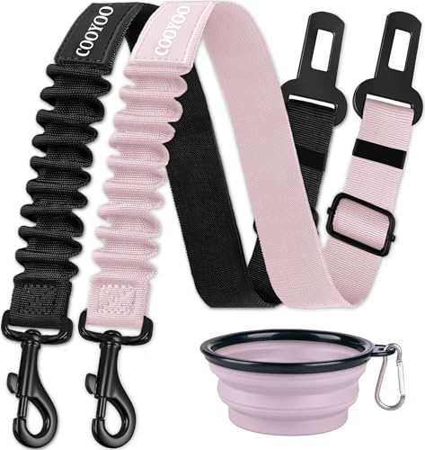 Dog Seat Belt,3 Piece Set Retractable Dog Car Adjustable Seatbelts for Vehicle Nylon Pet Safety Heavy Duty & Elastic & Durable Car Harness for Dogs - color: Set 10-Black+Light Pink