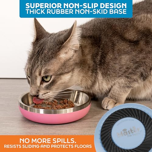 Master Pet Supply Stainless Steel Cat Bowls - 9 oz Heavy Duty - Glacier Blue, Double Wall Extra-Thick Insulated, Non-Slip Pet Water Bowl for Cats & Pets, Anti Rust Metal, Dishwasher Safe - color: Glacier Blue