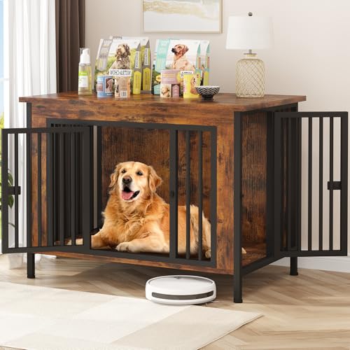 EasyCom Dog Crate Furniture for 1 or 2 Dogs, Heavy Duty Single/Double Dog Crates for Small/Medium/Large Dogs, Dog Kennel Furniture Indoor as TV Stand, Large Size 39.96" L(35-60 Pounds), Brown - color: Brown, size: 40.0"L x 27.6"W x 33.5"H