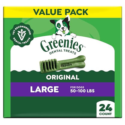 Greenies Veterinarian-Recommended Natural Dental Dog Treats, Large Size, Original Flavor, 36 oz. Pack, 24 Count - size: 24 Count (Pack of 1)
