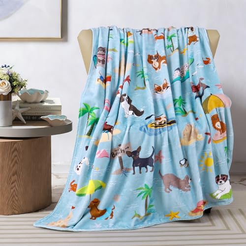 Tupmnbry Dog Throw Blanket Cute Puppy Beach Printed Blanket Super Soft Flannel Fleece Blankets Lightweight Fluffy Plush Bed Blankets for Bedding Sofa and Travel 50"X60" - color: Surfing Dog, size: 50"X60"
