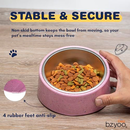 bzyoo 16oz Tilted Dog Bowl for Small Dogs & Cats, 15° Elevated Stainless Steel Pet Feeder, Ergonomic Anti-Vomiting Food Bowl for Frenchie, Pug, Persian Cat, Non-Skid Melamine Stand, Sprinkle (Pink) - color: Pink