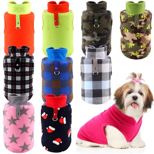 Reginary 10 Pack Large Dog Sweaters Fleece Pet Dog Clothes with Leash Ring Soft Warm Winter Puppy Plaid Shirt(Bright) - size: Large,8.8-12.1 lb, style: Bright