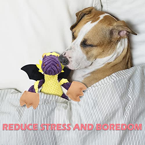 GOOLA Purple Dragon Dog Toy, Plush Squeaky Toy for Large Breeds, Interactive Fun with 5 Squeakers, Chew Toys for Puppies & Adult Dogs - color: Purple,Yellow,Black