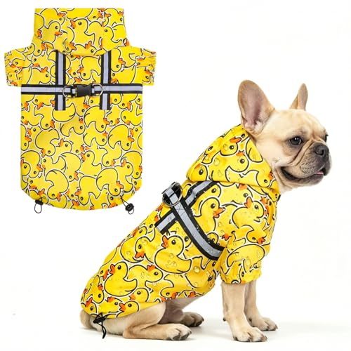 BEAUTYZOO Dog Raincoat Hooded with Harness Built-in for Small Medium Large Dogs Girls Boys, Dog Rain Jacket Slicker Poncho, Waterproof Dogs Rain Coat Clothes for Winter Rainy Snowy Days, Yellow M - color: Duck Yellow, size: M(Back 15", Chest 22.5", Neck 1