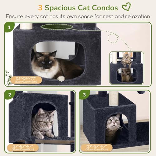 Globlazer 80in Extra Large Cat Tree Tower for Large Adult Cats, Heavy Duty Cat Condo Stand with Oversized Fan-Shaped Perch & 6 Sisal Scratching Posts, S80, Dark Grey - color: Dark Grey