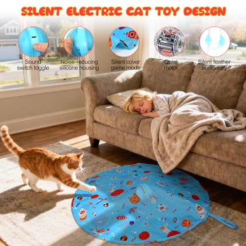 Interactive Indoor Cat Toys for Bored Adult Cats - Highly Entertaining Keep Cats Engaged for Hours, Rechargeable Silent Kitten Mouse Toy Automatic Hide and Seek with Stimulating Moving (Blue)