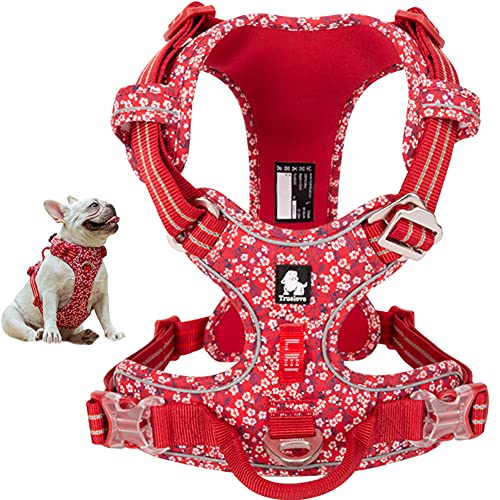 La La Pet® No Pull Dog Harness with Front Clip, Reflective Dog Vest Harness with Handle Floral Neoprene Padded Dog Vest for Puppy Small Medium Large Dogs 3 Buckles Easy to Put on & Take Off Red XS - color: Red Flowers, size: X-Small