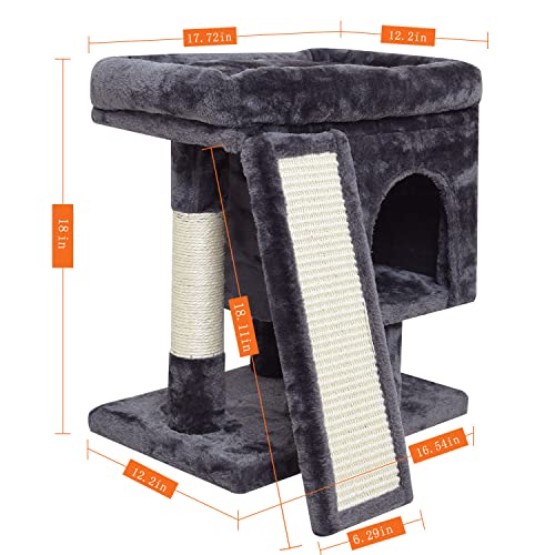 SYANDLVY Small Cat Tree for Indoor Cats Large Adult, Activity Tower with Scratching Post, Modern House with Padded Perch, Kittens Condo with Board, Cat Cave (Smoky Grey) - color: Smoky Grey