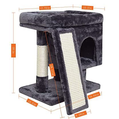 SYANDLVY Small Cat Tree for Indoor Cats Large Adult, Activity Tower with Scratching Post, Modern House with Padded Perch, Kittens Condo with Board, Cat Cave (Smoky Grey) - color: Smoky Grey