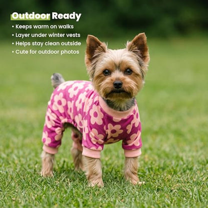 Fitwarm Flower Fleece Dog Pajamas, Warm Winter Dog Clothes for Small Dogs Girl, Cozy Pet Onesie with Feet, Pink, Large - color: Flower, size: Large