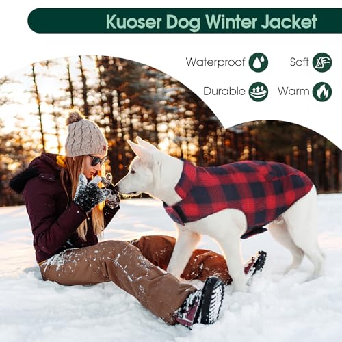 Kuoser Reversible Winter Coat, British Style Jacket for Small Medium Dogs - Warm, Windproof Puppy Cold Weather Vest, Red M - color: Red+Blue, size: M (Chest Girth: 17.3-20.9'')