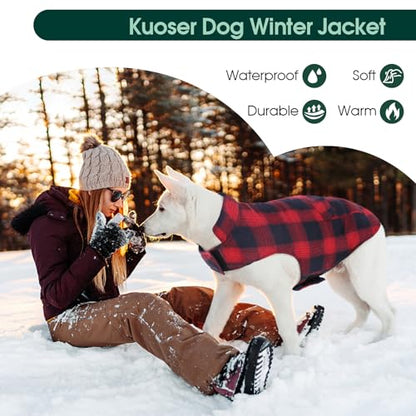 Kuoser Reversible Dog Jacket, Warm Winter Coat for Medium & Large Dogs, Warm Windproof Pet Cold Weather Clothes, Red XL - color: Red+Blue, size: XL (Chest Girth: 24.4-29.5'')