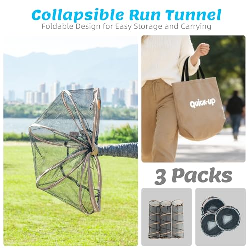 Cat Play Tunnel-3 Packs for Indoor and Outdoor,Pet Tunnel,Cat Enclosure, Easy to Connect with Two Zipper Doors,Product Size 59'' x 18'',Tan Trim (3 Tunnels) - size: 3 pcs Tan Tunnels