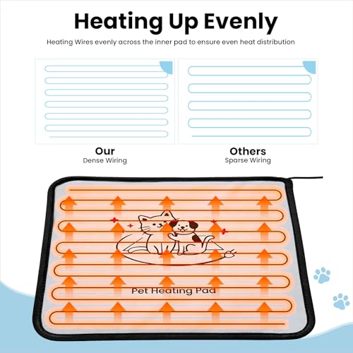 ADD.HERES Heated Cat Bed, Waterproof Adjustable Temperature Dog Cat Heating Pad with Timer, Indoor Pet Heating Pad for Cats Dogs Electric Pads for Dogs Cats, Pet Heated Pad