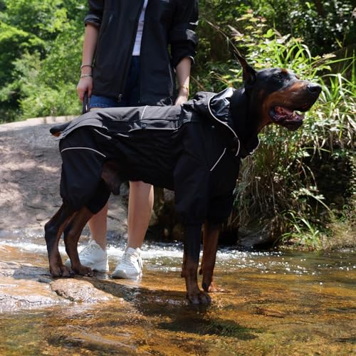 LOVELONGLONG Waterproof Dog Raincoat with Removable Hood – Outdoor Full Body Dog Jacket, Windproof Snowproof Shell Suit – All Season Pet Rain Gear Black XS - color: Black, size: XS (Back 10.5")