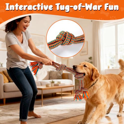 Interactive Dog Rope Toy for Large & Medium Dogs – Durable Tug of War Toy for Training, Boredom Relief & Teeth Cleaning, Safe Ultra-Fiber Chew Toy for Daily Play (Large) - size: Large