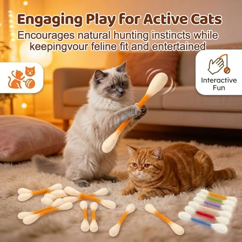 Giant Cotton Bamboo Cat Toy, Soft Cotton Swab Style Kicker Toy for Cats and Kittens, Fun Interactive Catnip Toy, Durable Swab Shape Cat Toy (A) - color: A