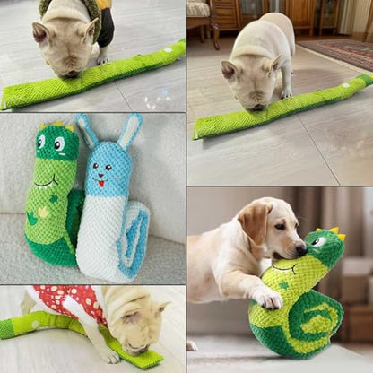 Hide and Seek Plush Dog Toys for Small Medium Dogs, Long Foldable Squeaky Chew Pet Toys with Sounder, Interactive Puzzle Treat Dispensing Machine, Tug of War Snuffle for Indoor Play (Dinosaur) - color: Green Dinosaur