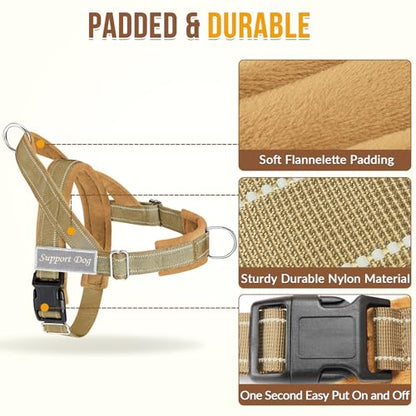 Lukovee No Pull Dog Harness and Leash Set - Heavy Duty Dog Vest with Soft Velvet Padding for Medium Large Dogs, Adjustable Reflective Tactical Harness with 2 Control Handles & Front Clip (M, Yellow) - color: Brown, size: Medium