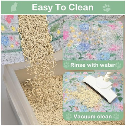 Glittme Cat Litter Mat with Non-Slip Bottom Litter Box Mat 33"X22" Litter Trapping Mat Easy to Clean Washable Cat Food Mat for Kitty,L - color: Blue-pink, size: 33"x22"