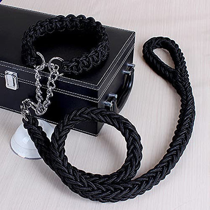 Love Dream Dog Collar and Leash Set, Heavy Duty Nylon Braided Rope Strong 4 FT Dog Leash and Martingale Training Collar for Small Medium Large Dogs Training and Walking (Black) - color: Black, size: Medium (Thick 1.5cm)