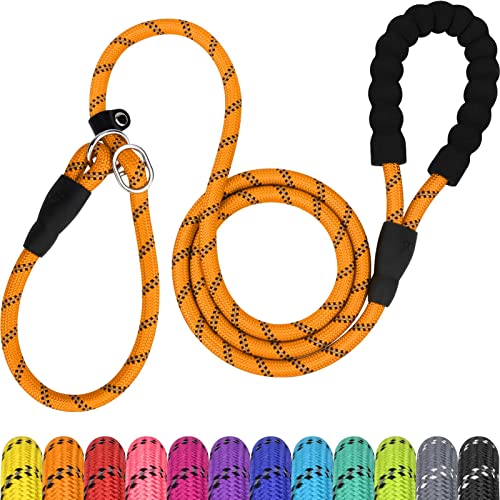 6ft Slip Dog Lead, No Pull Reflective Training Leash with Padded Handle, Professional Rope P-Leash for Small Medium Large Dogs, Heavy Duty Correction Lead for Walking & Training (Orange) - color: Orange, size: S-5/16"x6'(0-50lbs)