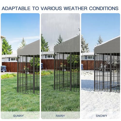 Kullavik 10x10x6 FT Large Outdoor Dog Kennel,Anti-Rust Galvanized Steel Dog Pen with Feeding Door & Double Locks,Heavy Duty Dog Enclosure Fence with UV-Resistant Waterproof Cover for Outside - size: 117"L x 119"W x 75"H