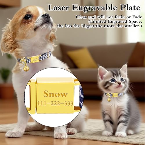 Personalized Breakaway Cat Collars - Magnetic Buckle, Bell - Safety Quick Release, Customized for Girls & Boys Cats- (Houndstooth-Navy) - color: Houndstooth-Navy