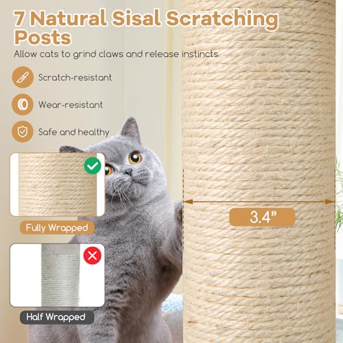 Tangkula Cat Tree Tower, 60 Inch Multi-Level Modern Wooden Cat Tower with 2-Story Condo, Sisal Scratching Posts & Mat, Perch, Hammock, Washable Plush Cushion for Indoor Cats Large Adult - size: 60 Inch