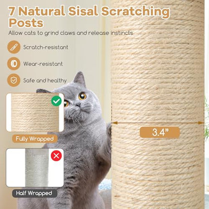 Tangkula Cat Tree Tower, 60 Inch Multi-Level Modern Wooden Cat Tower with 2-Story Condo, Sisal Scratching Posts & Mat, Perch, Hammock, Washable Plush Cushion for Indoor Cats Large Adult - size: 60 Inch