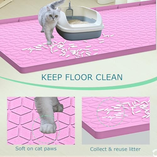 Cat Litter Mat, Silicone Large Cat Mat for Litter Box - 31x22 in, Waterproof & Non-Slip, Durable & Easy Clean, Pink - color: Pink, size: 31"L x 22"W