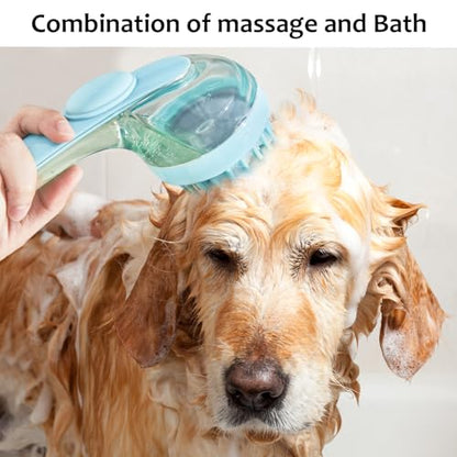 (6 Pcs) ELEGX Pet Grooming Bath Massage Brush with Soap and Shampoo Dispenser Soft Silicone Bristle for Long Short Haired Dogs Cats Shower - color: Blue kit
