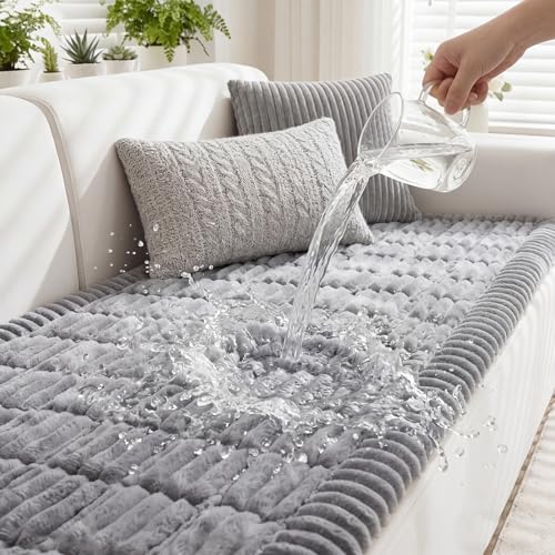 Fixwal Waterproof Dog Couch Cover, Washable Non-Slip Pet Couch Covers for Sofa, Leak-Proof Sofa Protector for Dogs, Pet Friendly Thick Soft Fuzzy Furniture Cover (Grey, 27.6" x 59.1") - color: Grey, size: 27.6" x 59"