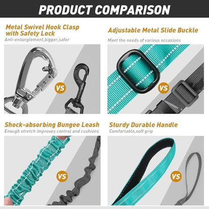 AUBELL Tactical Dog Leash Heavy Duty,4-6ft Reflective Strong No Pull Bungee Leash for Medium Large Dogs with Comfortable Padded Double Handle,Car Seat Belt,360 Degree Rotating Carabiner,Teal - color: M/L-Teal(4-6FT)