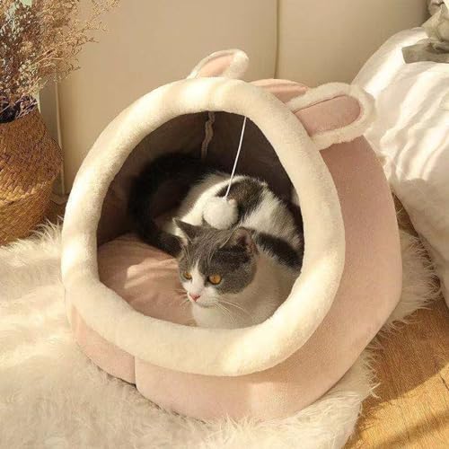 15.8" Soft Round Plush Faux Fur Pet Bed for Cats or Small Dogs, Anti-Anxiety Cat Bed, Washable Fluffy Anti-Slip Mute Base, Cozy Kitty Kennel (pi-nk) - color: pi-nk