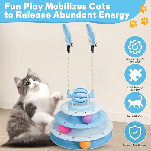 Goosheep Cat Toy Interactive Pet Plaything for Indoor Kitten Interactive Kitty Puzzle Ball with 2 Cat-Tease (Blue) - color: Blue
