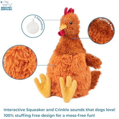 Best Pet Supplies Interactive Squeaky Dog Chew Toy, Ideal Dog Toys for Chewers, Small, Medium & Large Dogs, and Fetch Lovers - Crinkle Chicken (Brown), Large - color: Crinkle Chicken (Brown), size: Large