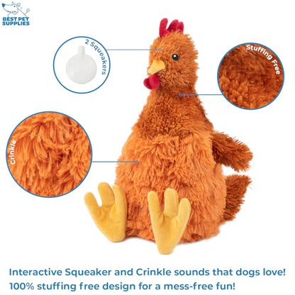 Best Pet Supplies Interactive Squeaky Dog Chew Toy, Ideal Dog Toys for Chewers, Small, Medium & Large Dogs, and Fetch Lovers - Crinkle Chicken (Brown), Large - color: Crinkle Chicken (Brown), size: Large