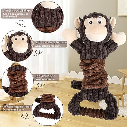 Letsmeet Plush Dog Toy with Crinkle Paper, Tug of War Pull Interactive Toys for Puppies to Large Dogs - style: Monkey